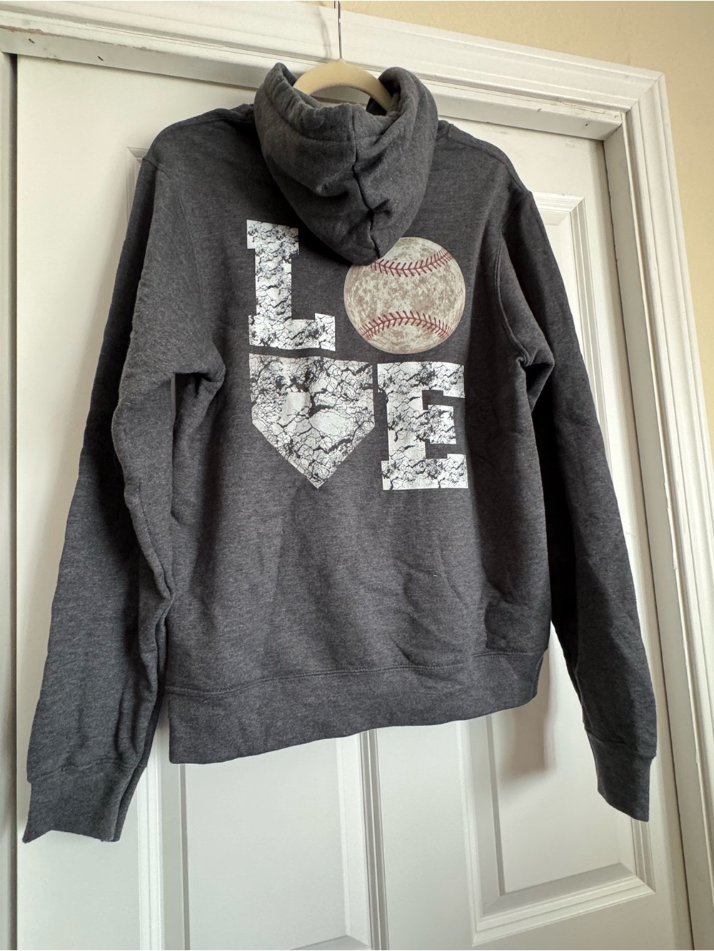 Port & Company Small Grey Love Baseball Home Plate Graphic Hoodie Sweatshirt